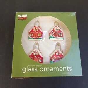 4 Martha Stewart Everyday Glass House Christmas Tree Ornaments Small Red Green